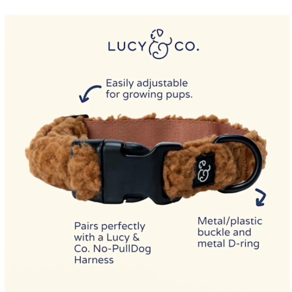 Lucy & Co. Cinnamon Teddy Fleece Large Dog Collar